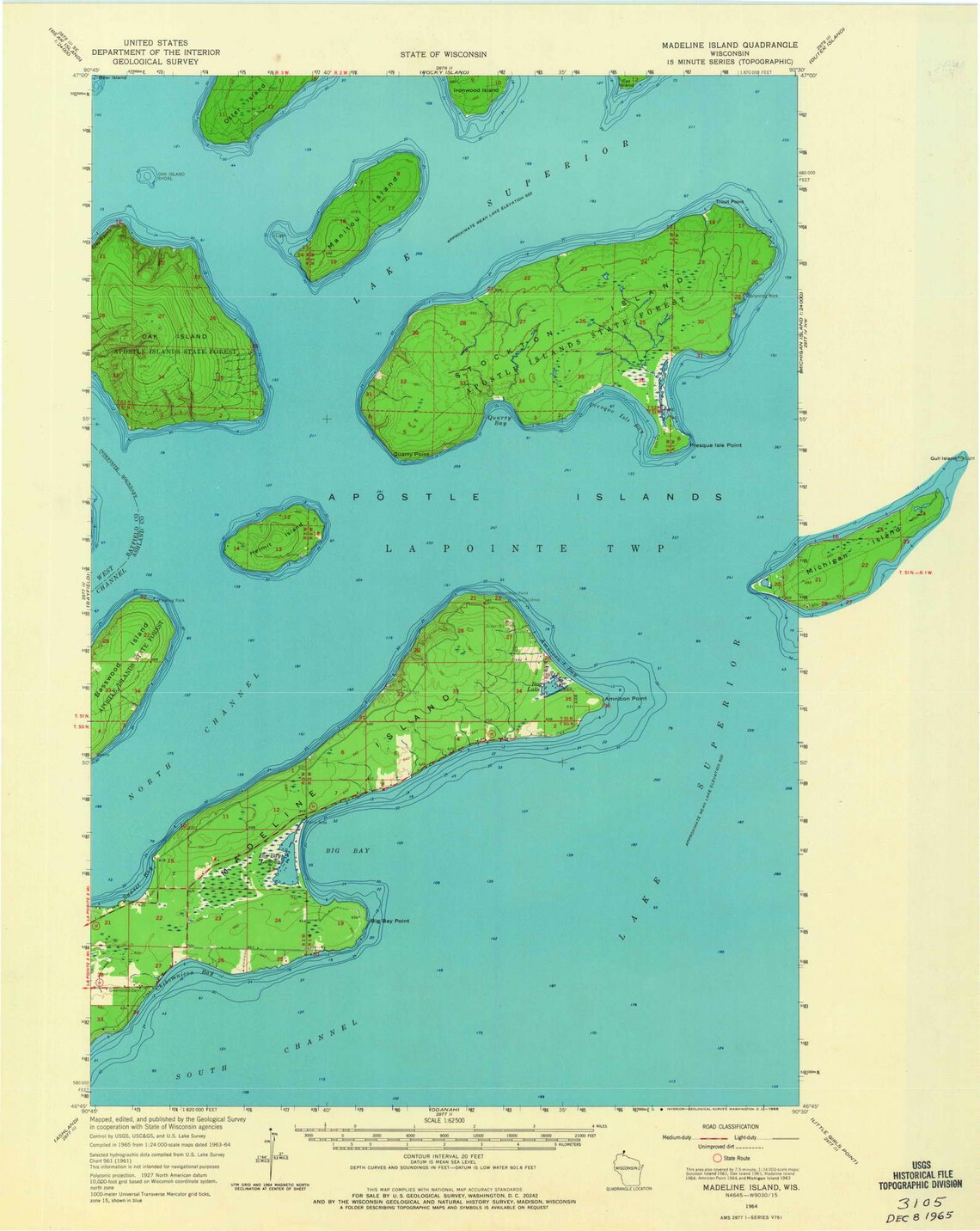 Madeline Island 1964 1966 Old Topo Map Apostle Islands Etsy