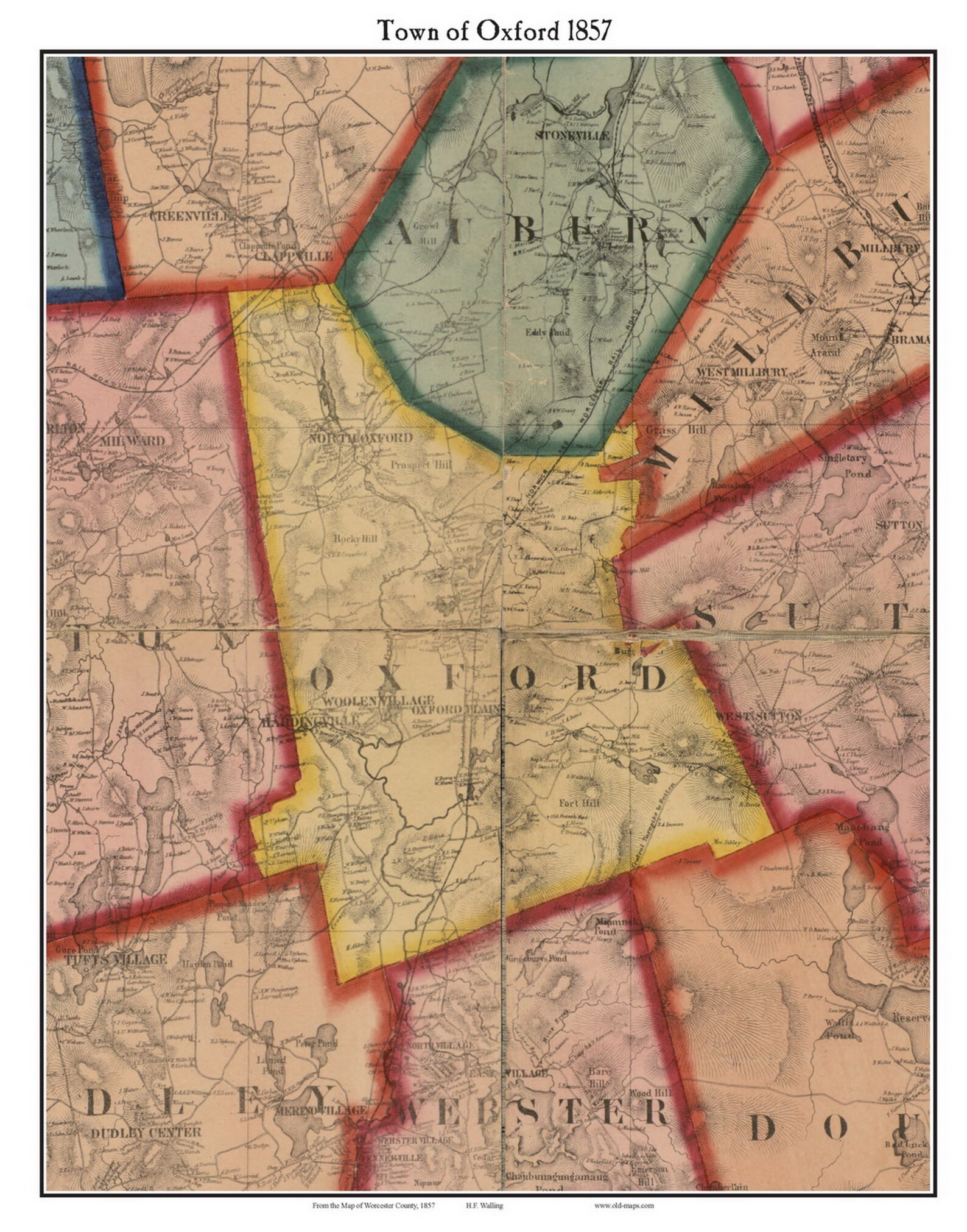 Oxford 1857 Old Town Map With Homeowner Names Massachusetts Etsy UK