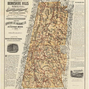 Berkshire County 1883 Old Map (1896 ed) Berkshire Hills Railway and Highway Massachusetts    Reprint