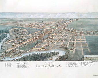 Fargo North Dakota - 1880 - Birds Eye View  Reprint