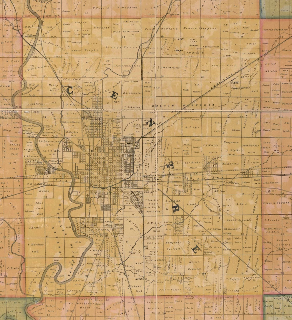 Marion County Indiana 1855 Old Wall Map Reprint With Etsy UK