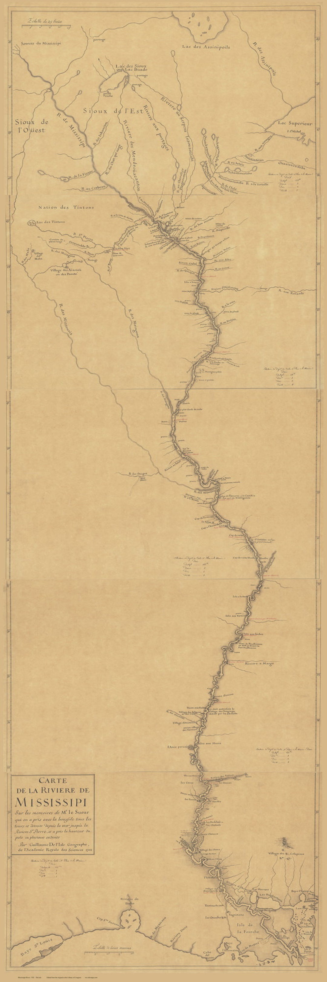 Mississippi River 1702 a Detailed French Colonial Map River Only USA