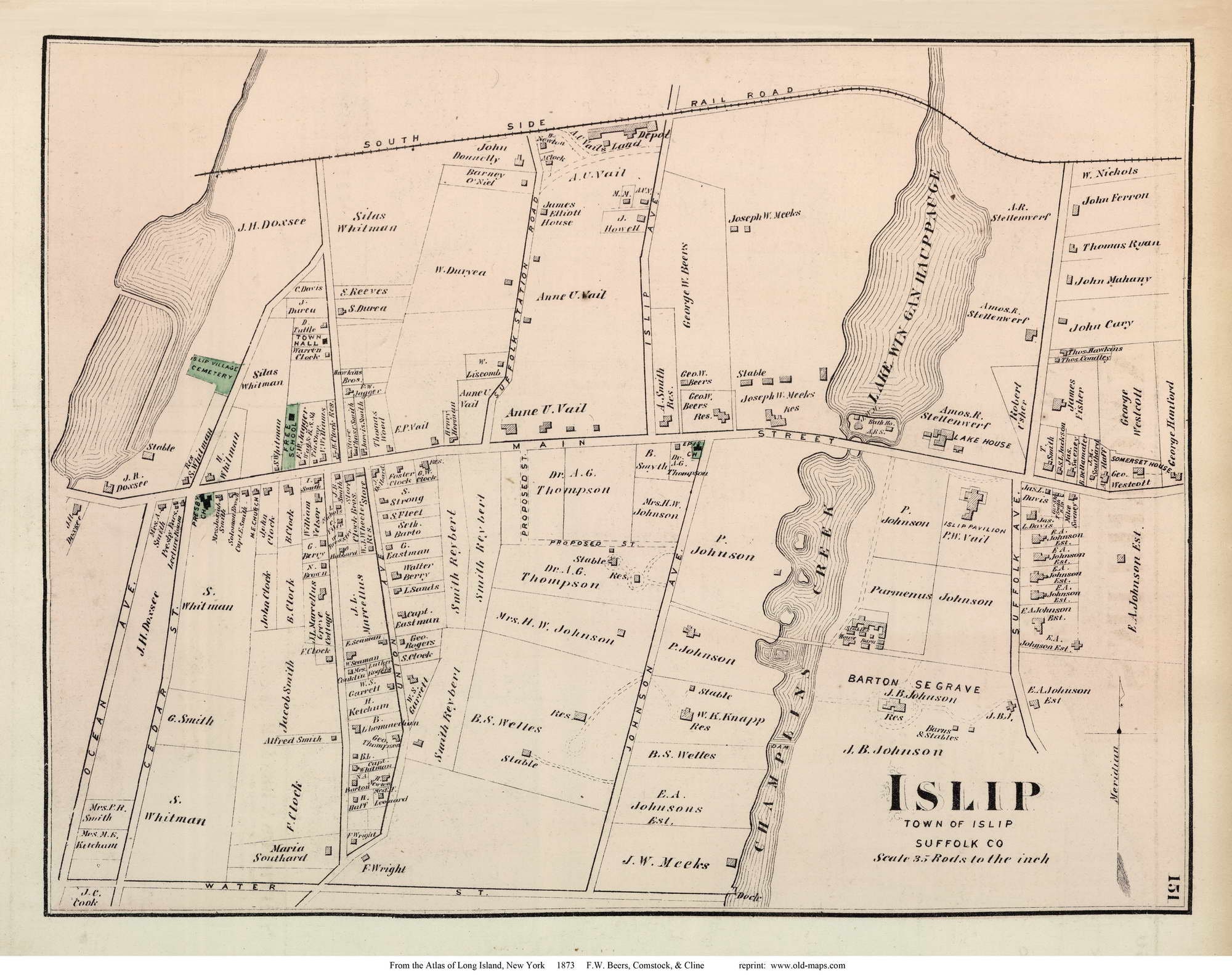 Islip Village 1873 Old Map Long Island New York With Homeowner Etsy UK