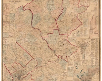Philadelphia & Trenton Vicinity Pennsylvania 1860  -  Wall Map with Homeowner Names -  Reprint
