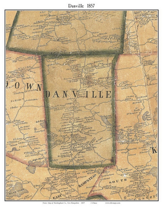 Danville 1857 Old Town Map With Homeowner Names New Hampshire Etsy
