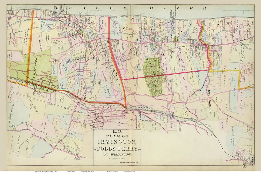Dobbs Ferry Irvington 1891 Map Reprint Hudson Valley New York Atlas Etsy