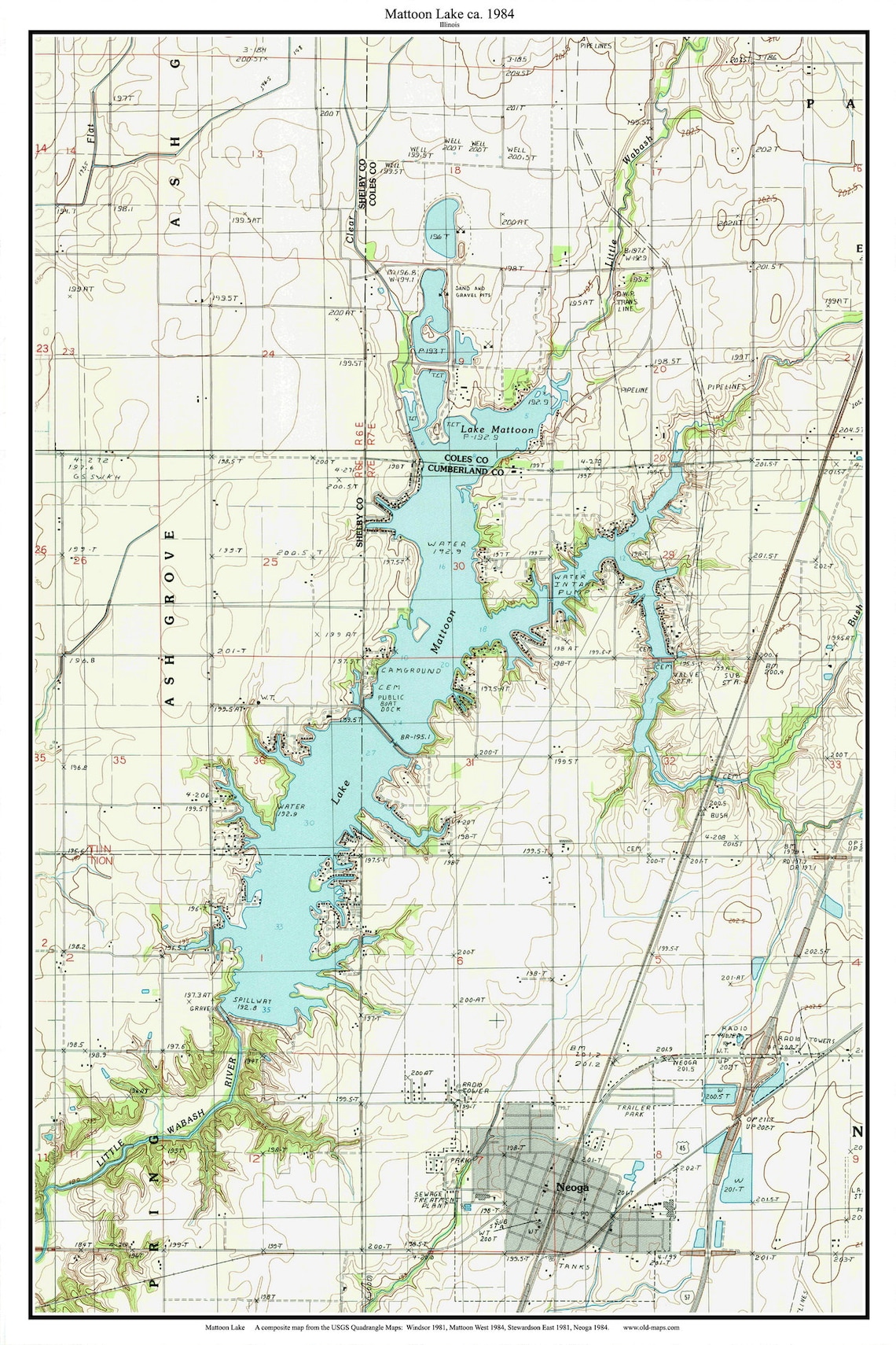 Mattoon Lake 1984 USGS Old Topographic Map Custom Composite Etsy