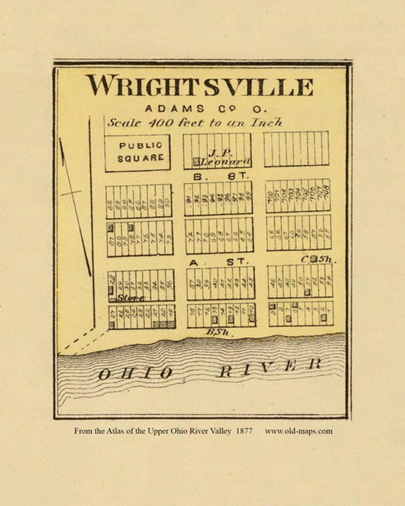 Wrightsville 1877 Old Town Map Adams County Ohio Valley Atlas Etsy