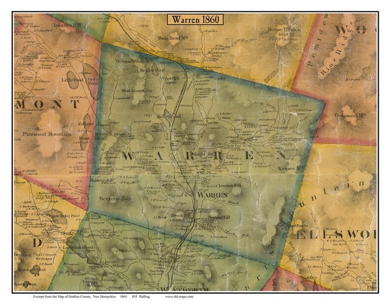 Warren 1860 Old Town Map With Homeowner Names New Hampshire Etsy