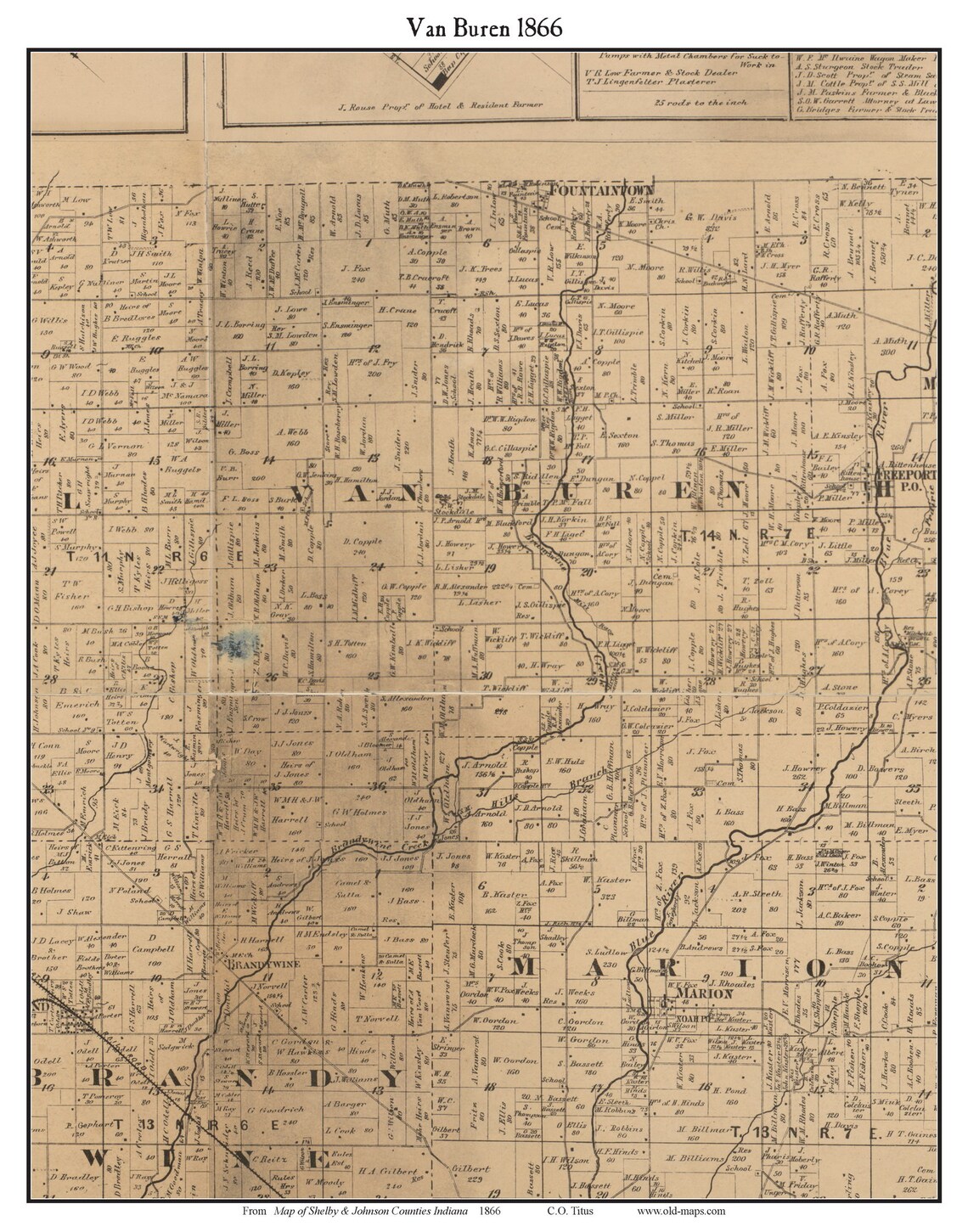 Van Buren 1866 Old Town Map with Homeowner Names Indiana Etsy