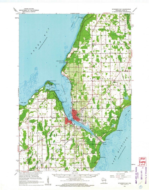 Sturgeon Bay 1960 1962 Old Topo Map Green Bay Lake Etsy