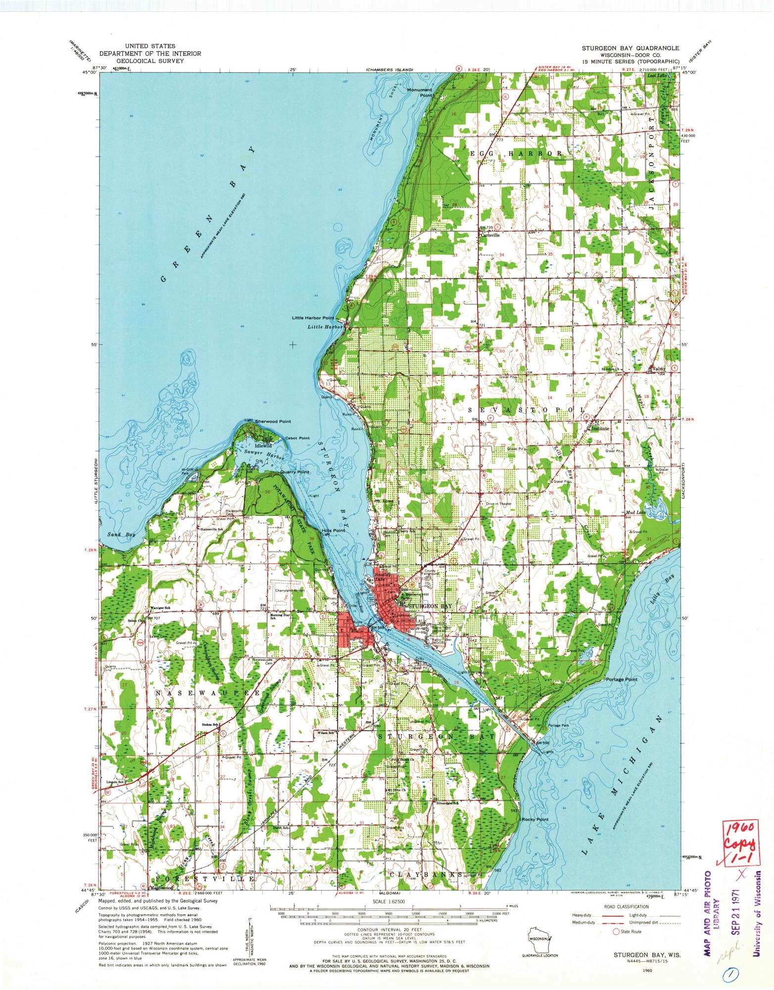 Green Bay Topographic Map Sturgeon Bay 1960 1962 Old Topo Map Green Bay Lake | Etsy Uk