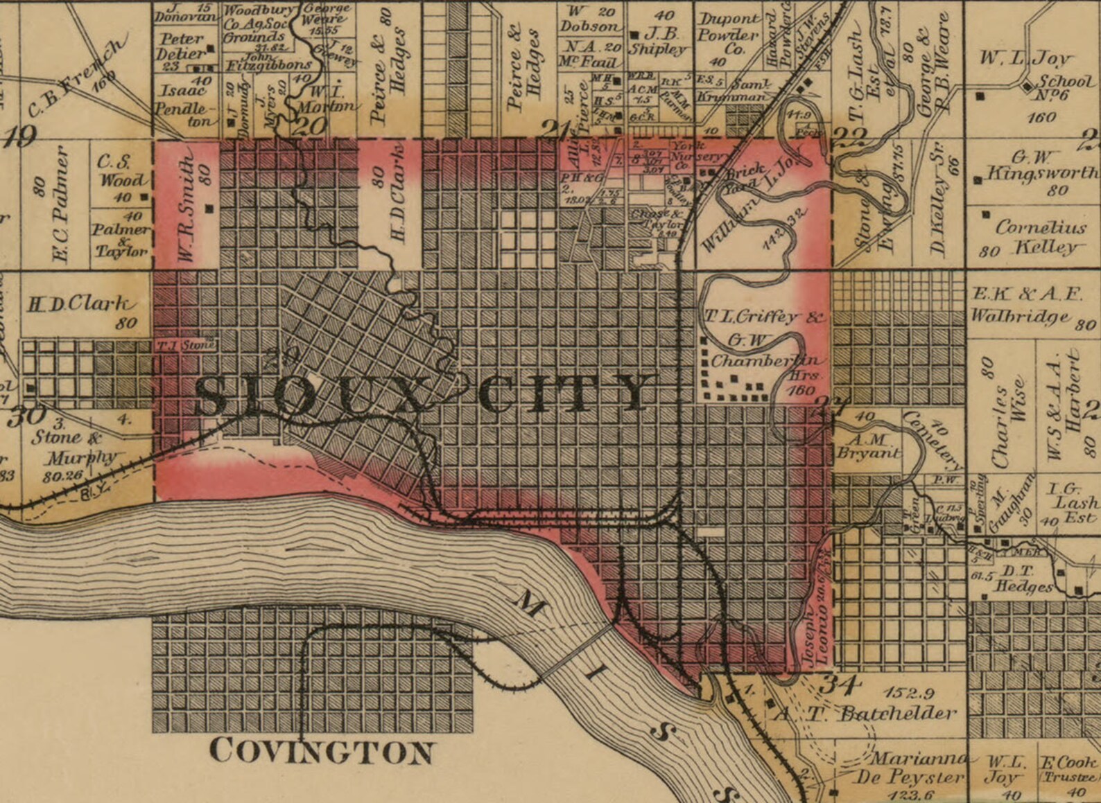 Woodbury County Iowa 1884 Old Wall Map With Landowner Names Etsy
