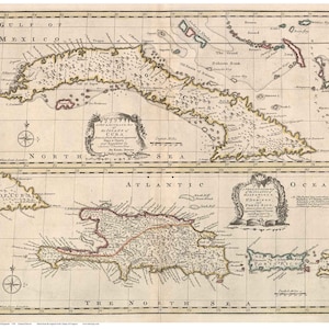 Cuba-Hispaniola-Puerto Rico 1752 Dominican Republican Haiti Map by Bowen - Cuba Reprint