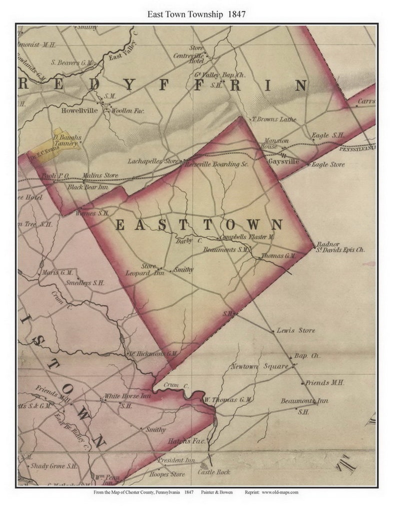 Easttown 1847 Old Town Map With Homeowner Names Pennsylvania Etsy