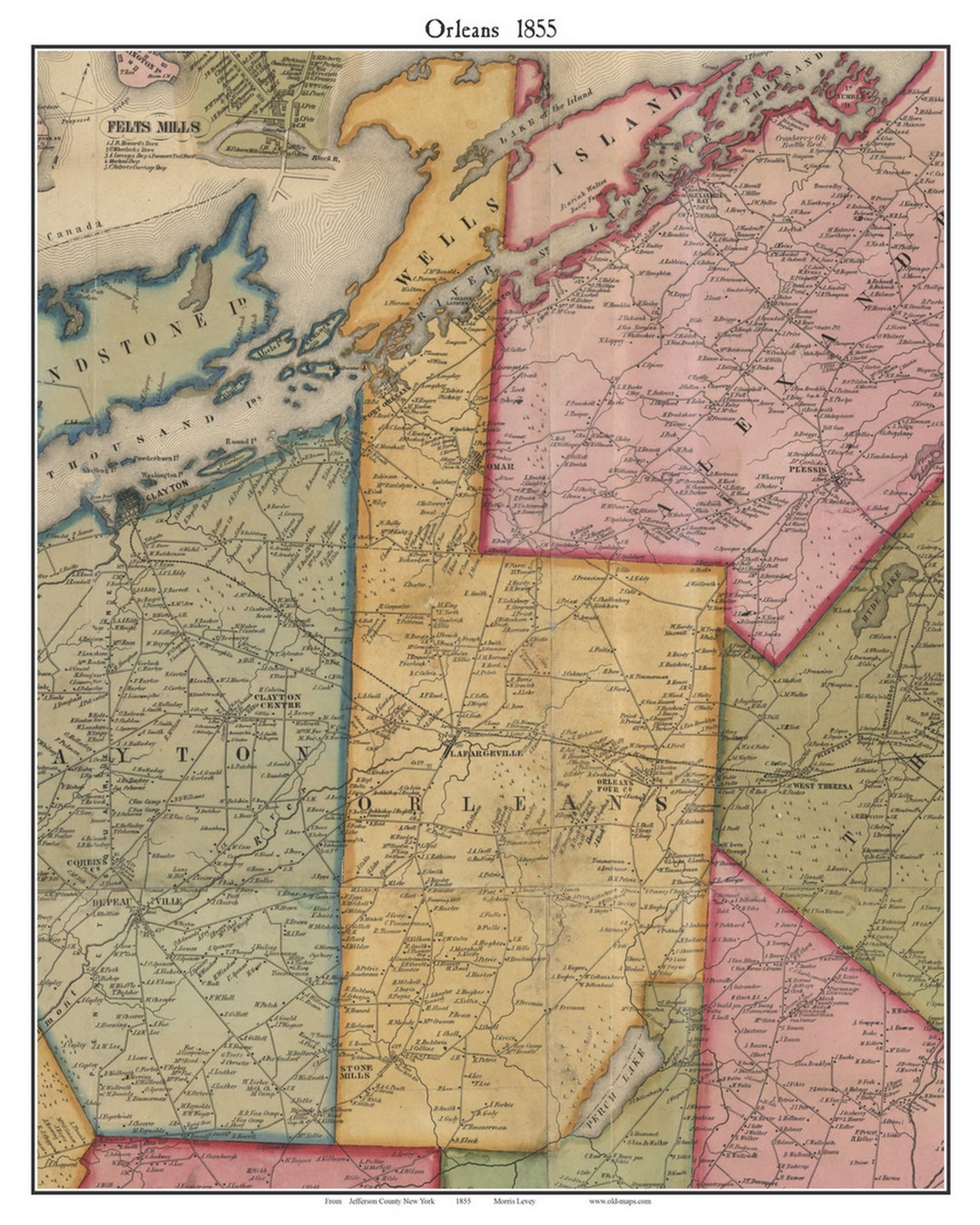 Orleans 1855 Old Town Map With Homeowner Names New York Lafargeville