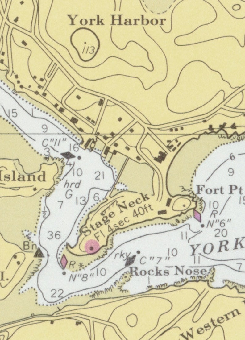 York Harbor Cape Neddick Harbor 1960 Old Map Nautical Maine Etsy