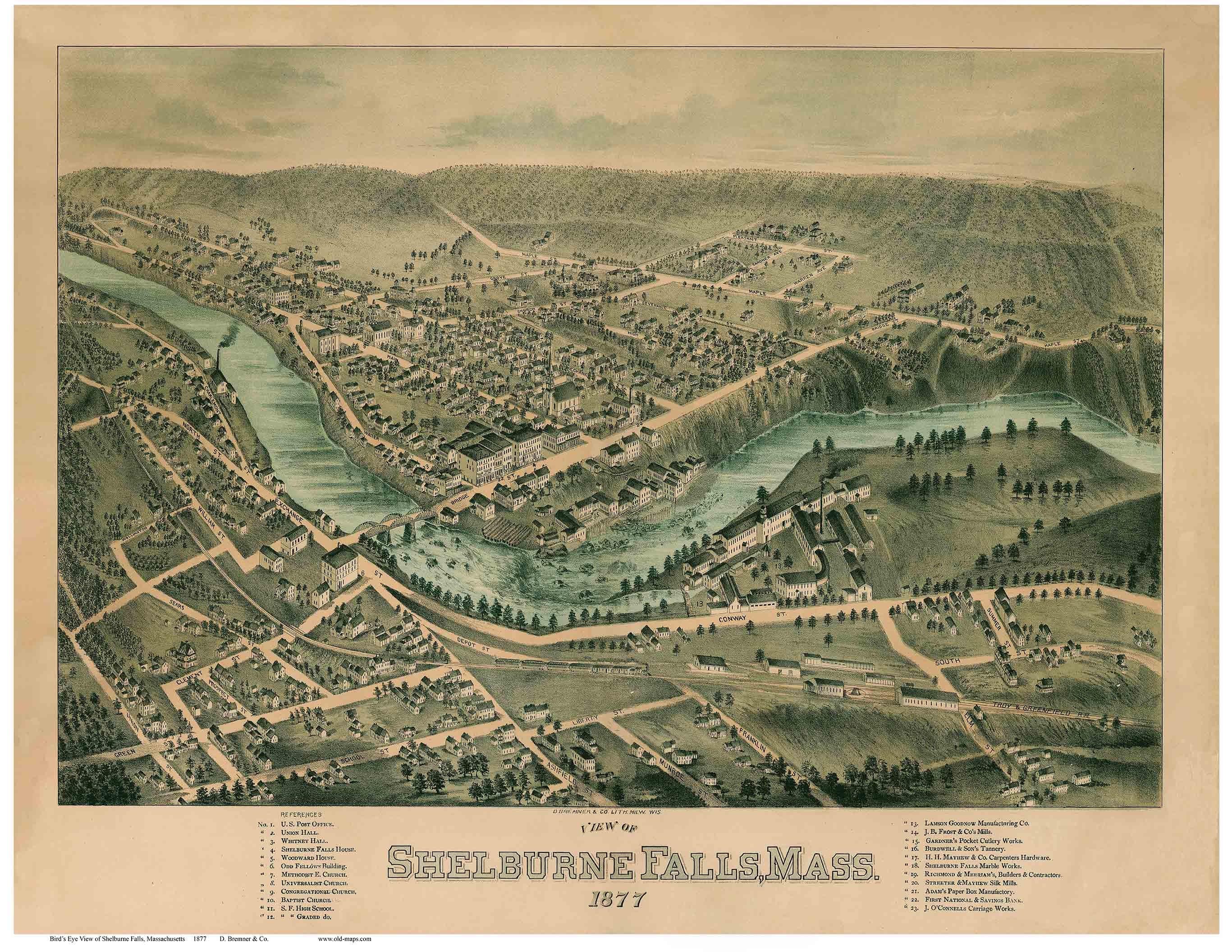 Shelburne Falls Massachusetts 1877 Birds Eye View D. Etsy
