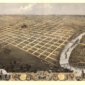 Topeka Kansas - 1869 - Birds Eye View Reprint