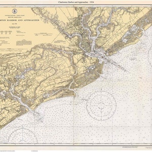 Charleston Harbor and Approaches 1934 Custom - Nautical Map South Carolina -1239 - 11521- 80000 Custom Reprint