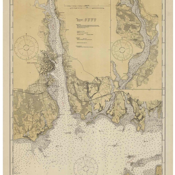 New London Harbor and Approaches - Thames River, Connecticut 1924 Nautical Map - Reprint -  AC Harbors 359