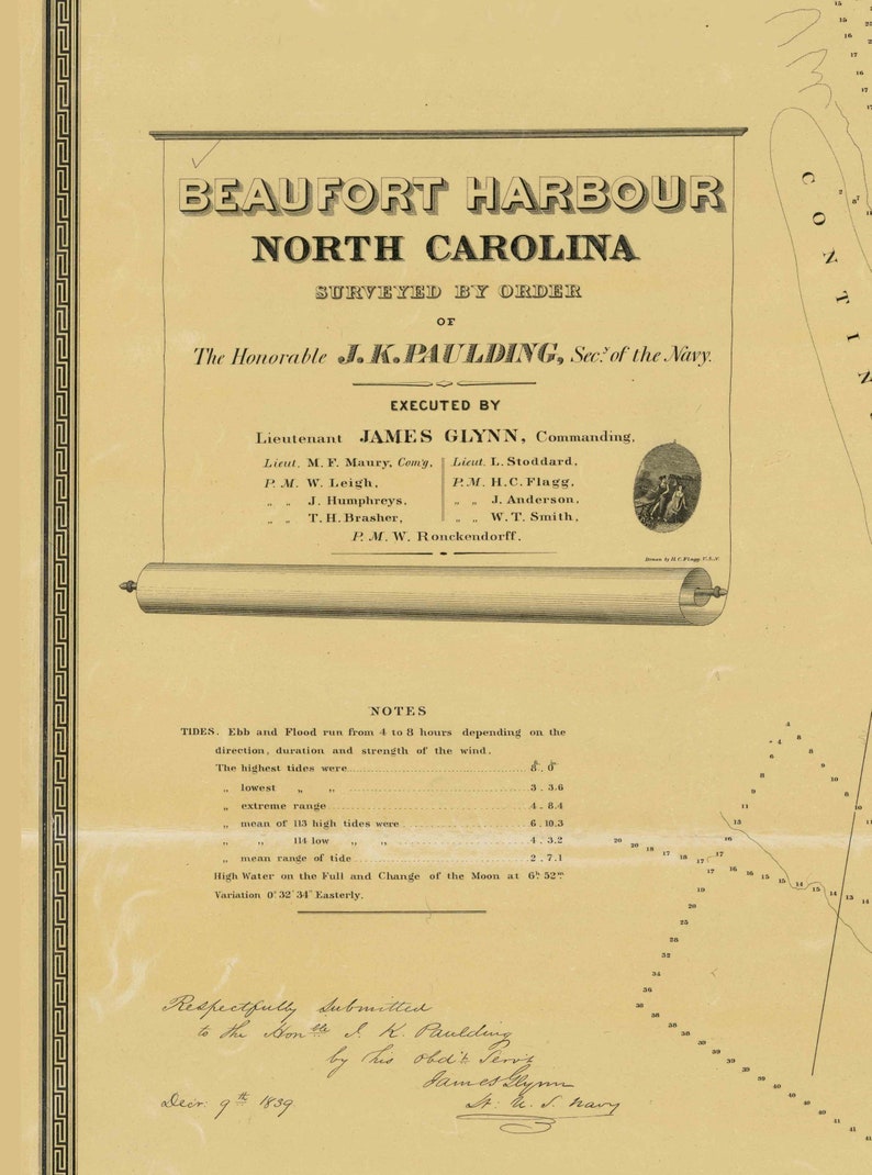 Beaufort Harbor NC Nautical Chart 1839 Reprint 1843 Regional Etsy