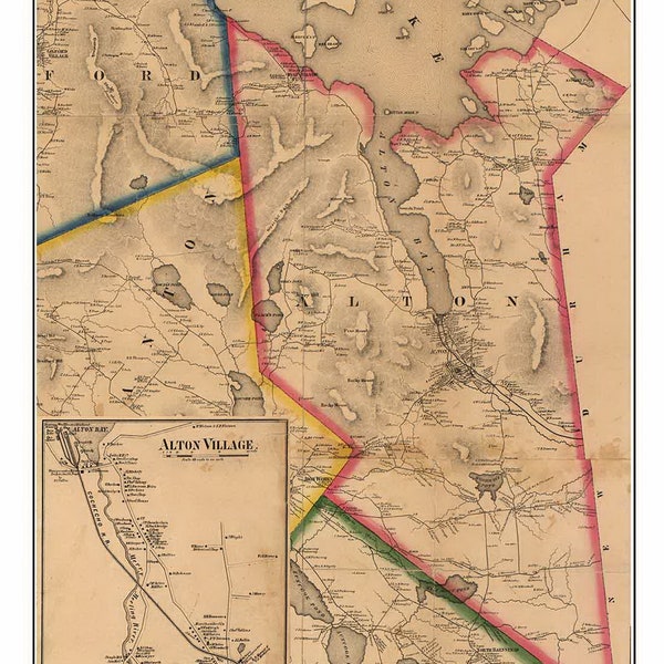 Alton 1860 Old Town Map with Homeowner Names New Hampshire - Reprint Belknap Co. NH TM