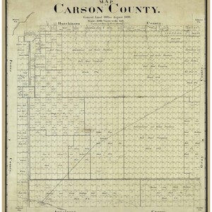 May include: A vintage map of Carson County, Nebraska, from August 1898. The map shows the county's townships and sections, with labels for roads, railroads, and land ownership.