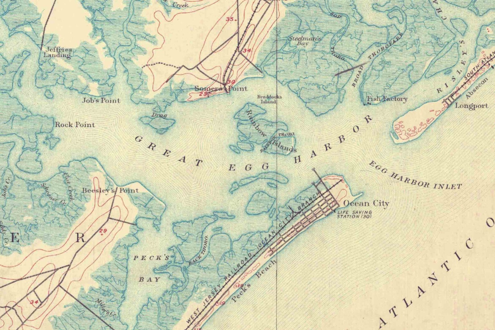 Ocean City Atlantic City 1890 Old Topographic Map USGS - Etsy
