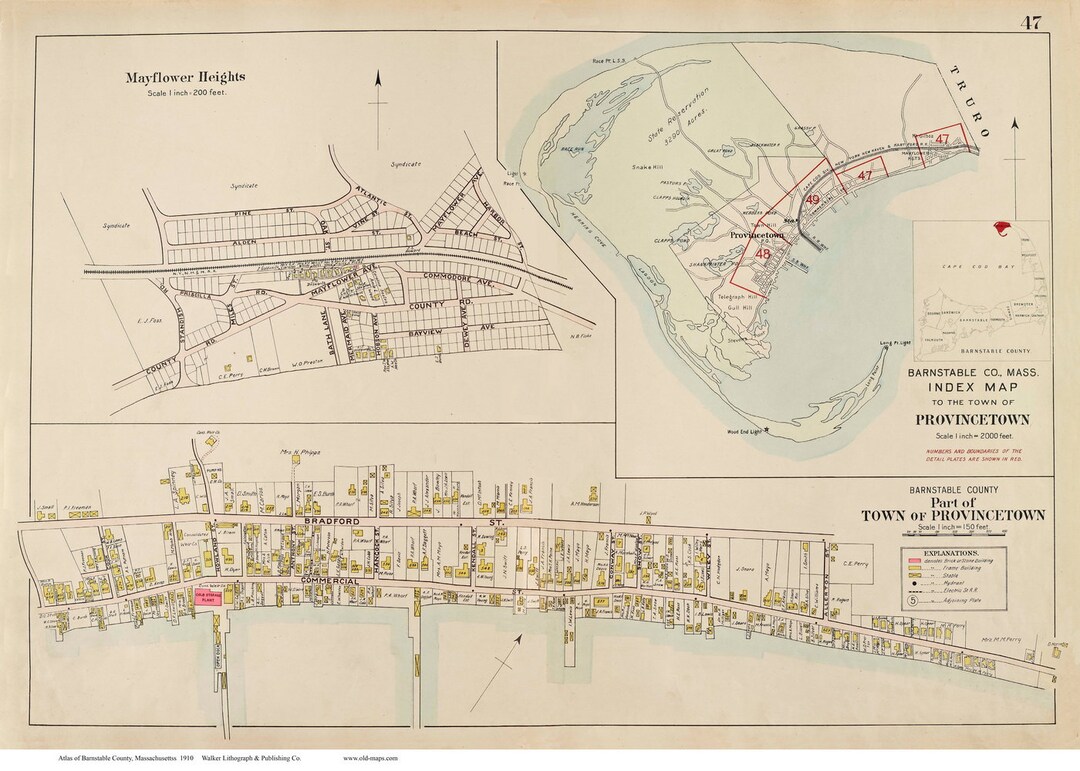 Provincetown Town Index Map - 1910 - Old Street Map Reprint - Mayflower Heights - Barnstable Co ...
