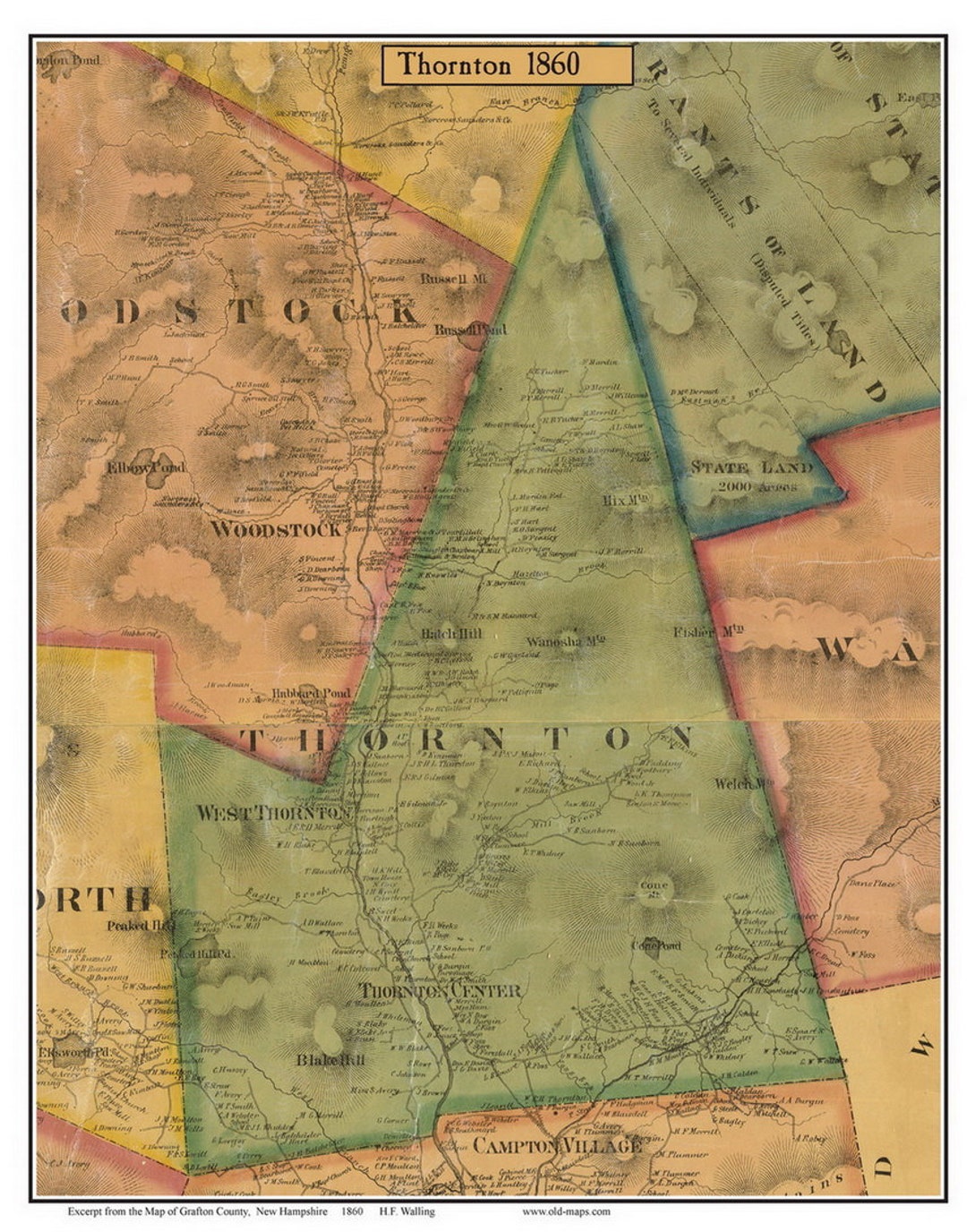 Thornton 1860 Old Town Map With Homeowner Names New Hampshire Etsy