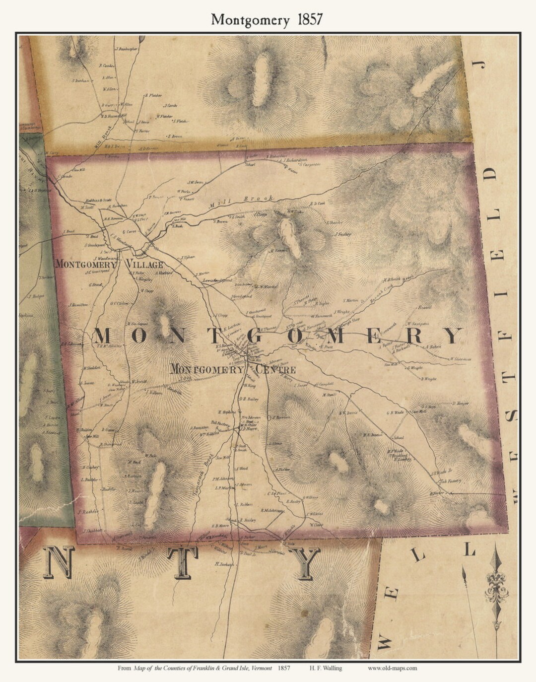 Montgomery Vermont 1857 Old Town Map Reprint Franklin Co VT TM Etsy