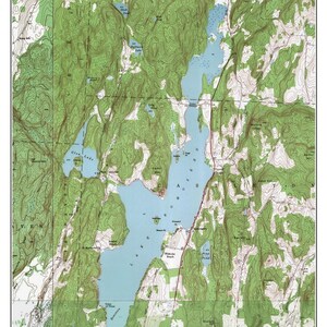 May include: A vintage topographic map of Lake Bomoseen, Vermont, circa 1944. The map shows the lake, surrounding forests, and nearby towns. Contour lines indicate elevation changes. The map is printed in black and white on a white background.