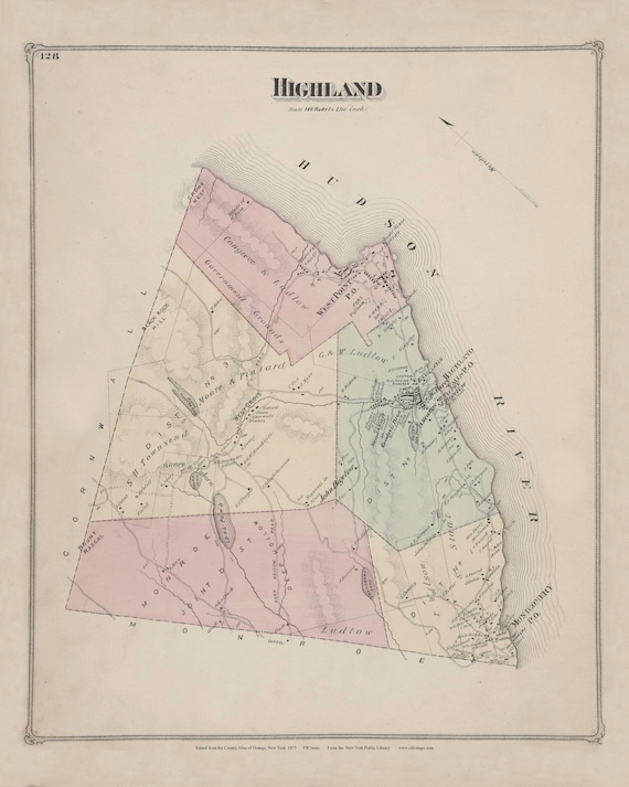 Highland 1875 Map Homeowner Names West Point Highland Falls