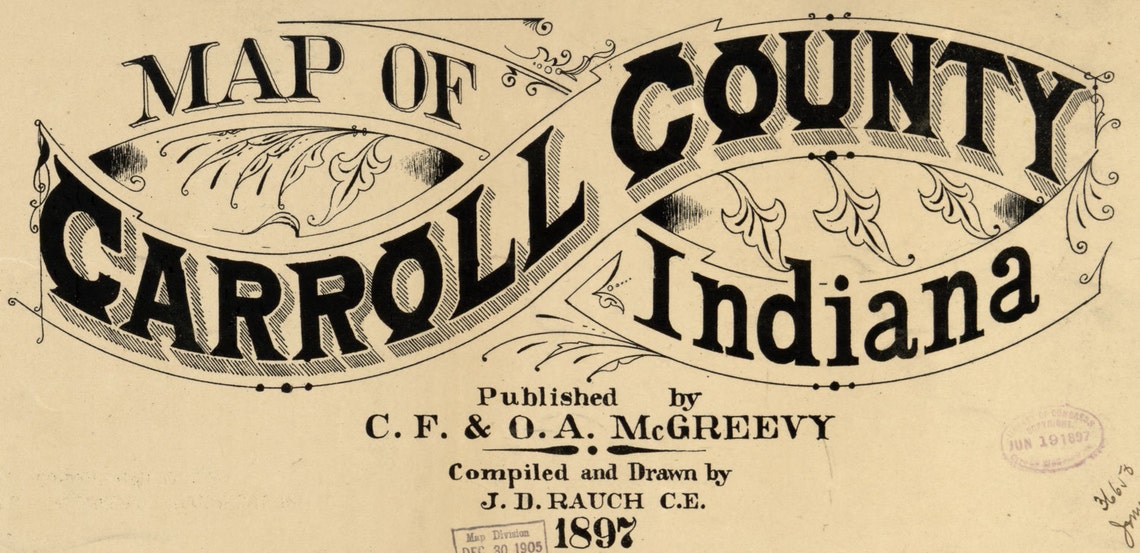 Carroll County Indiana 1897 Old Wall Map Reprint with Etsy