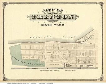 Trenton Sixth Ward New Jersey 1875 - Old Map Reprint NJ Mercer Co Atlas