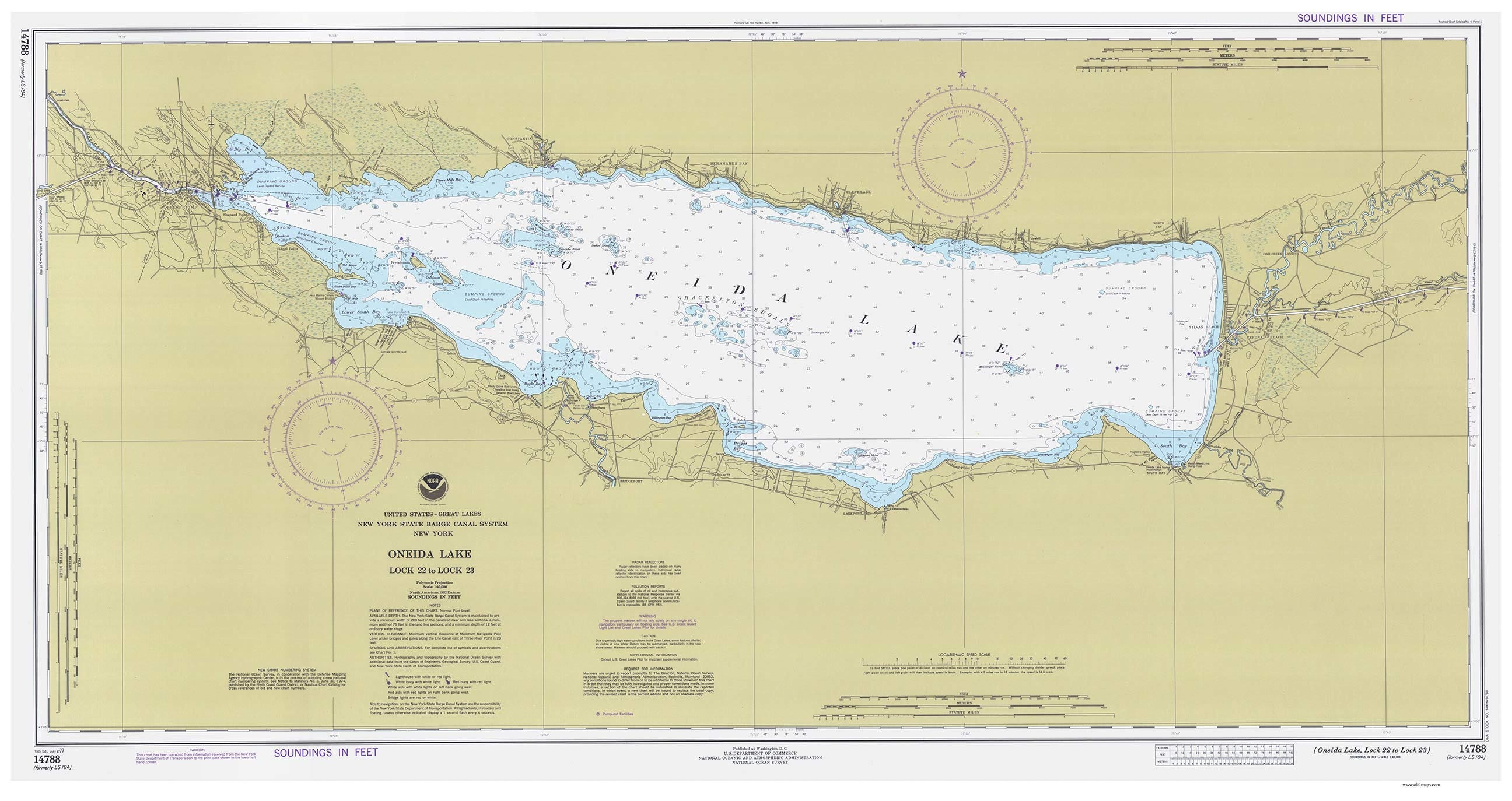 Oneida Lake 1977 Nautical Map Reprint 40000 Great Lakes NY 3 Etsy