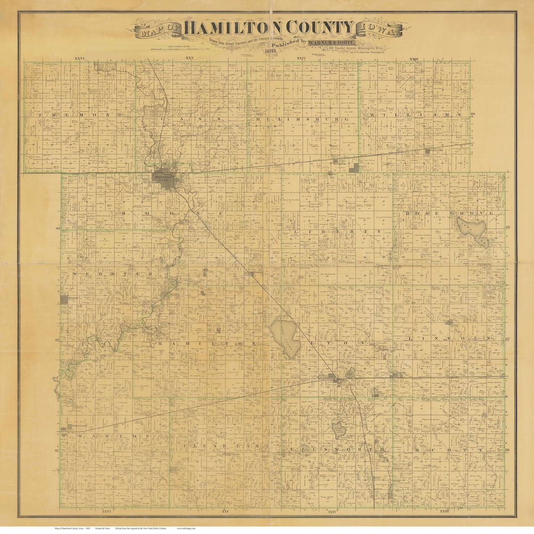 Hamilton Iowa Hamilton County Iowa 1883 Old Wall Map With Landowner Names Farm Lines ...