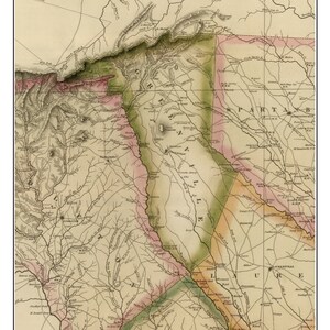 May include: An antique map of Greenville District, South Carolina, from 1822. The map is hand-drawn and features a detailed outline of the district's boundaries, rivers, and towns. The map is printed on aged paper with a light brown background and includes the text "Map of Greenville District 1822, South Carolina".