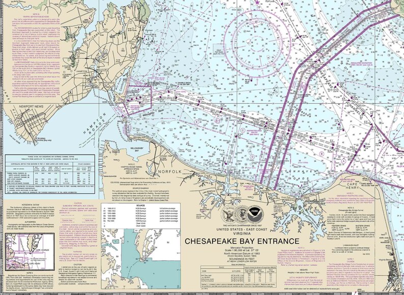Chesapeake Bay Entrance-2014 Nautical Map Reprint-chesapeake - Etsy
