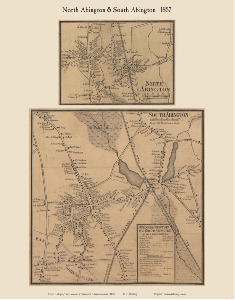 Abington Villages 1857 Old Town Map With Homeowner Names Massachusetts