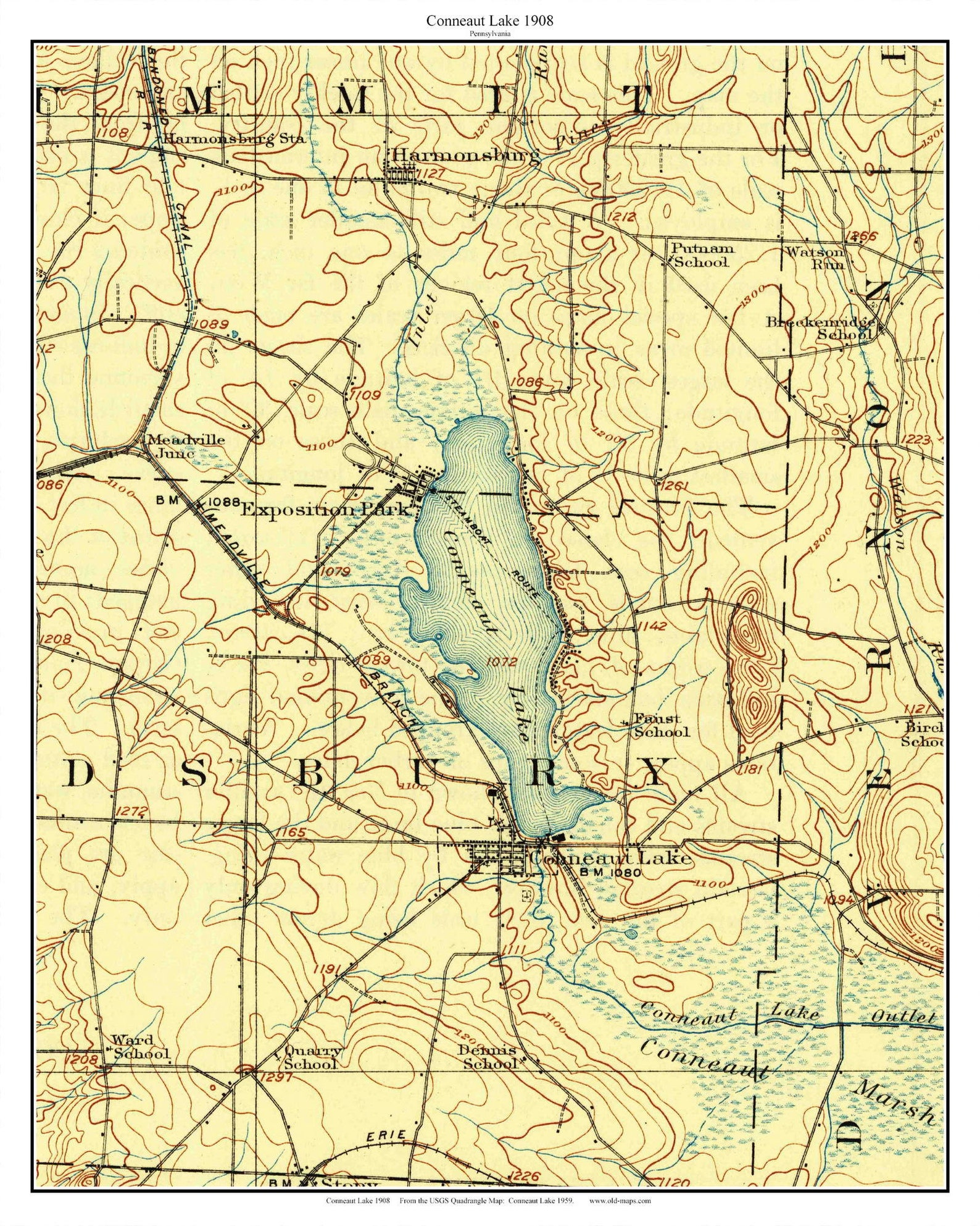 Conneaut Lake 1908 Old Topographic Map USGS Custom Composite - Etsy