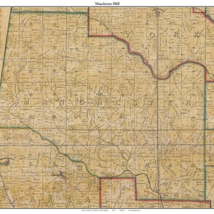 Manchester 1860 Old Town Map with Homeowner Names Indiana - Reprint Genealogy Dearborn County IN TM