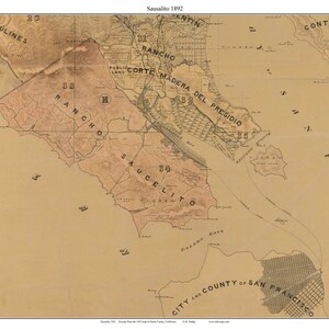 Sausalito California 1892 - Old Map Custom Reprint Marin County   CAL Towns