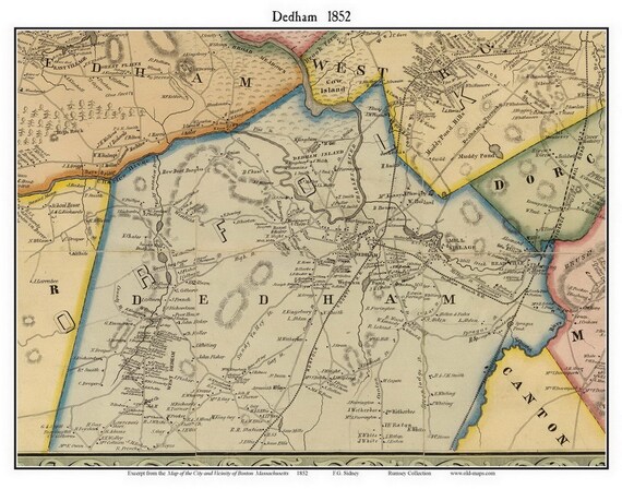 Dedham County Detailed Map Of Dedham Massachusetts
