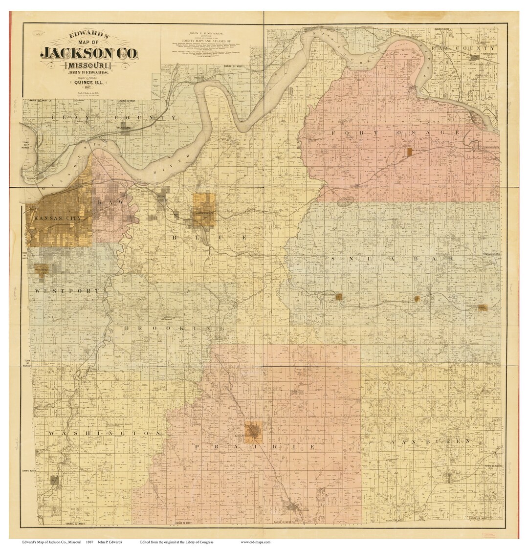Jackson County Missouri 1887 Old Wall Map With Landowner & Homeowner