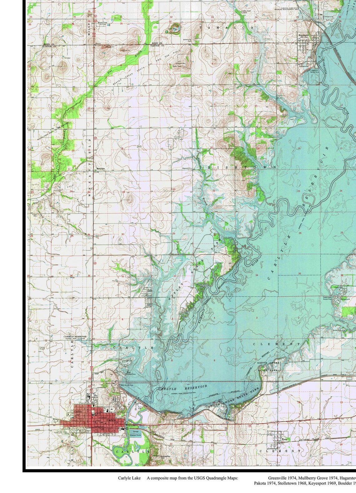 Carlyle Lake 1974 USGS Old Topographic Map Custom Composite Etsy