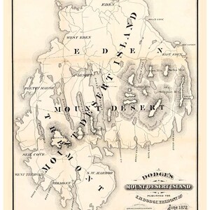 Mount Desert Island, Maine 1872 - Simple Map - Old Map Reprint