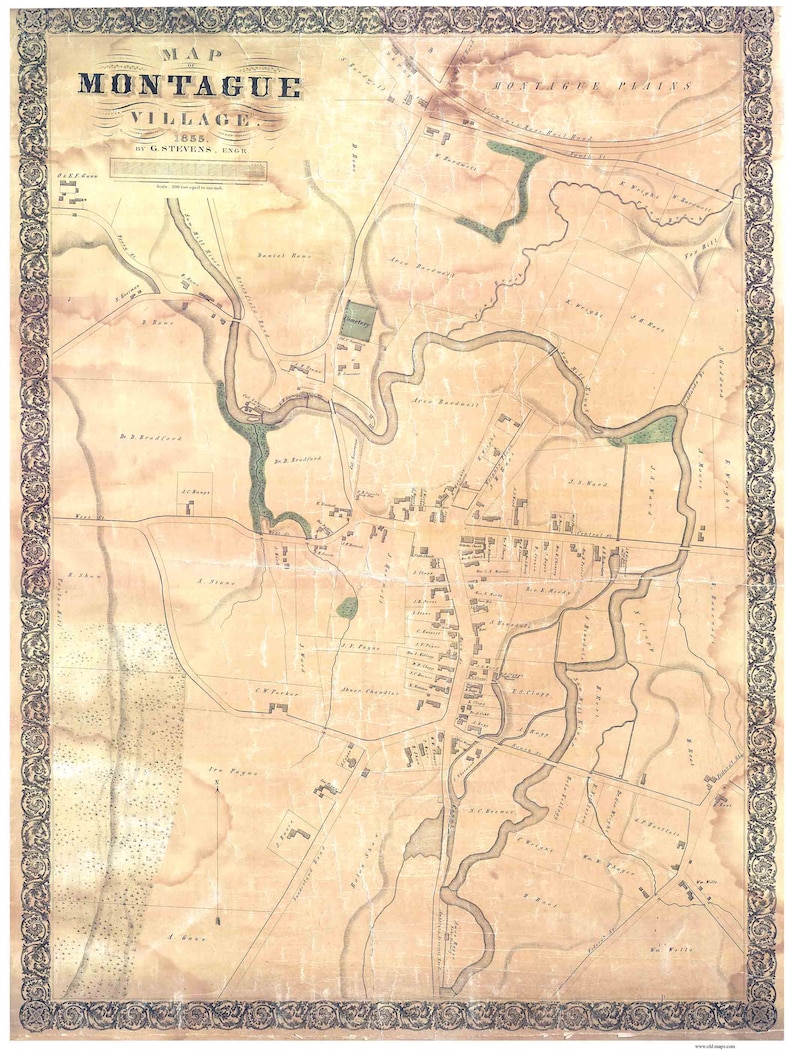 Montague Massachusetts 1855 Stevens Old Town Map Reprint Etsy