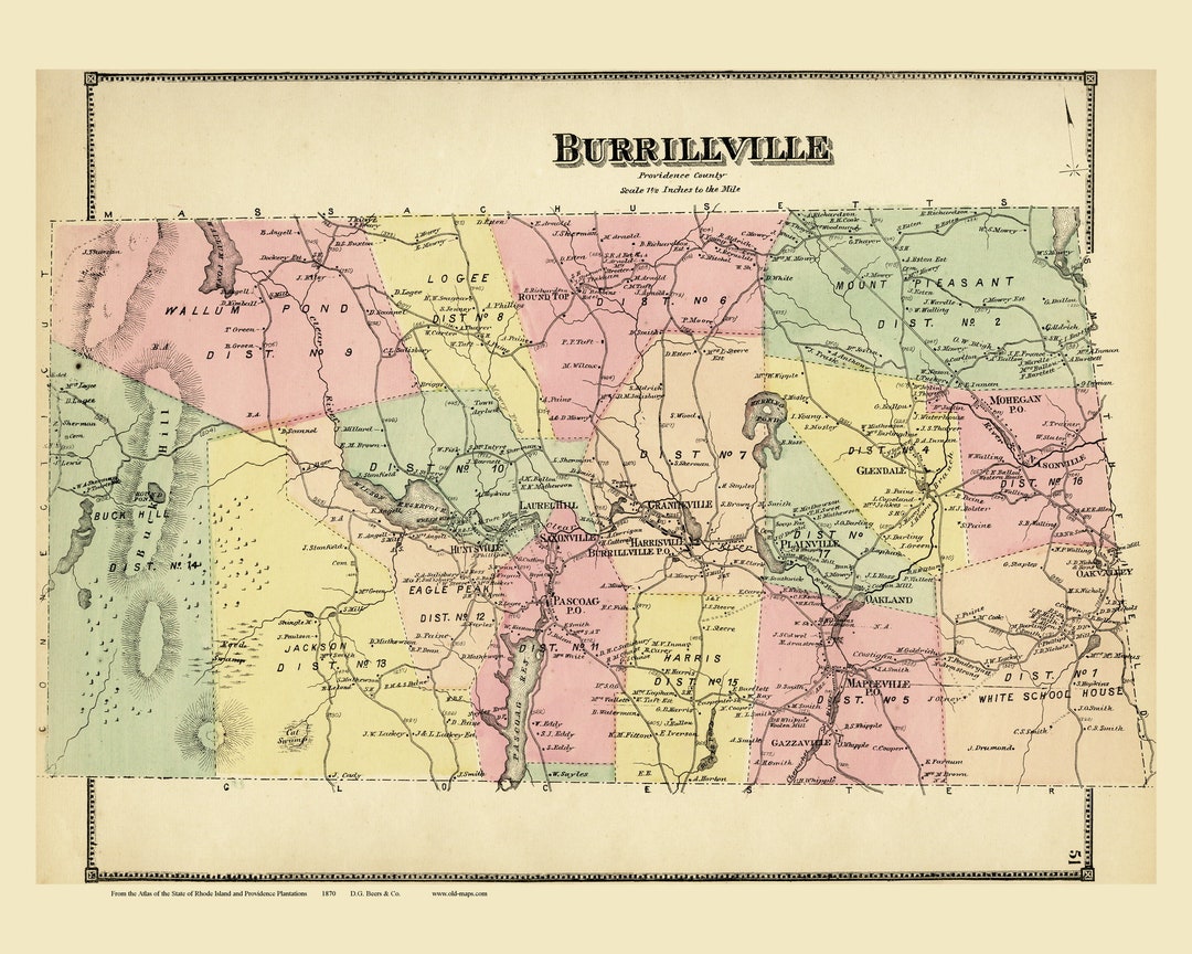 Burrillville Rhode Island 1870 Old Town Map Reprint With Etsy